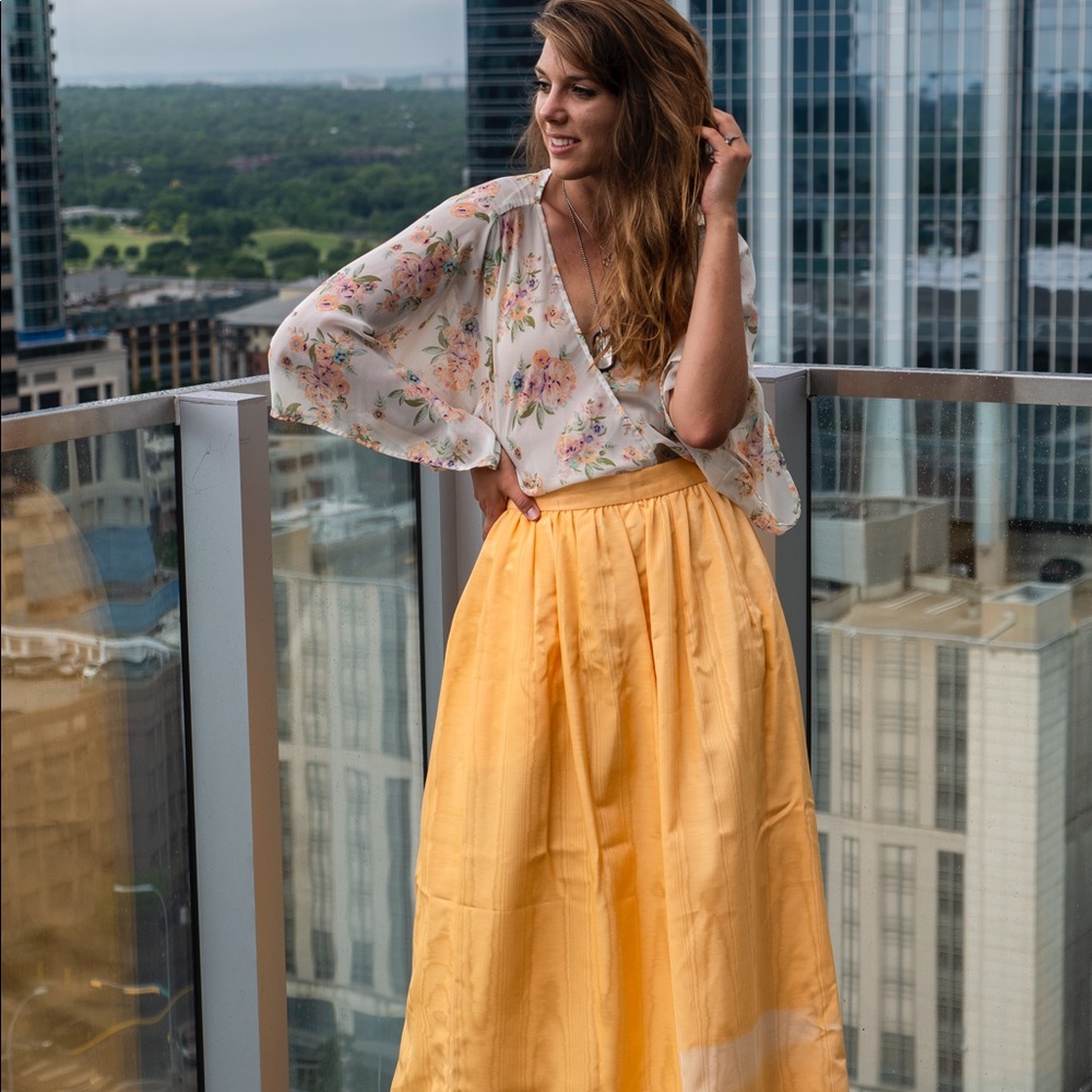 BACK : Coral Orange Maxi Skirt (w/ pockets)